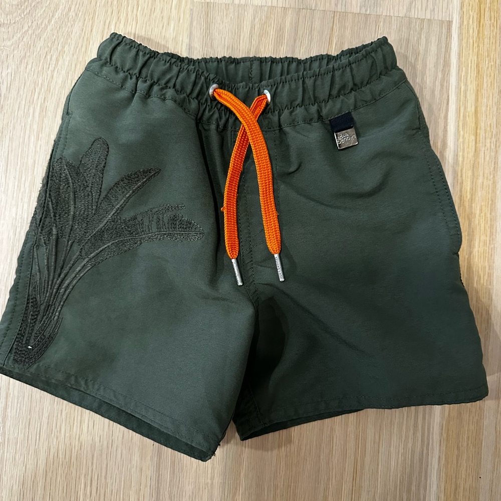 Green swim Shorts with Orange Drawstring